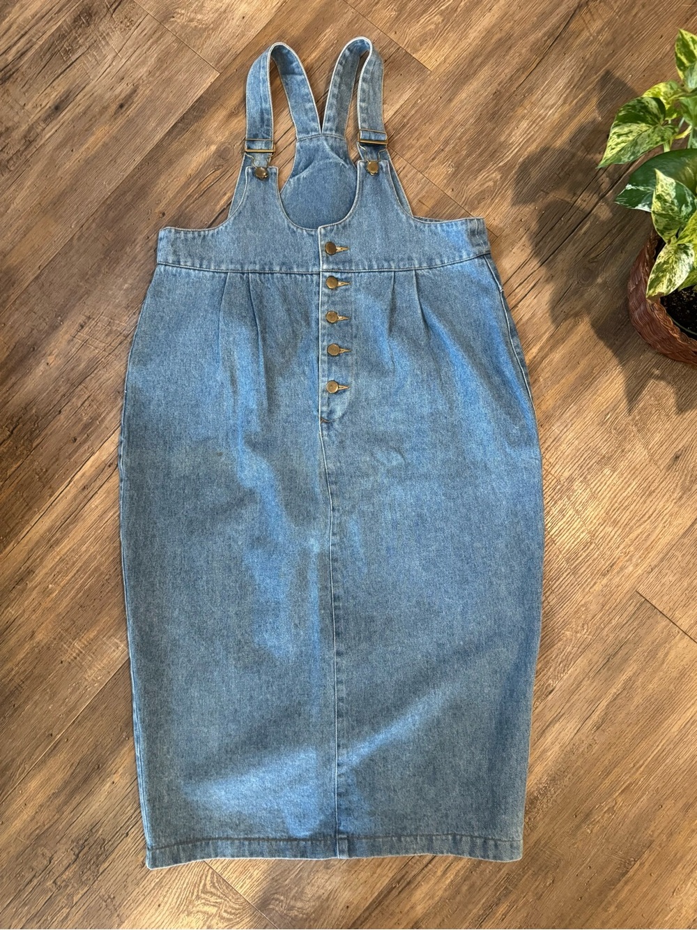 Vintage Venezia Denim Jumper Overall Dress Brass Buttons Cottagecore Sz XL/16